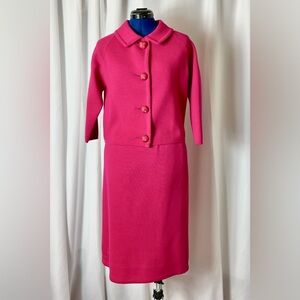 1960s Lipstick Pink Two-Piece Skirt Suit Wool